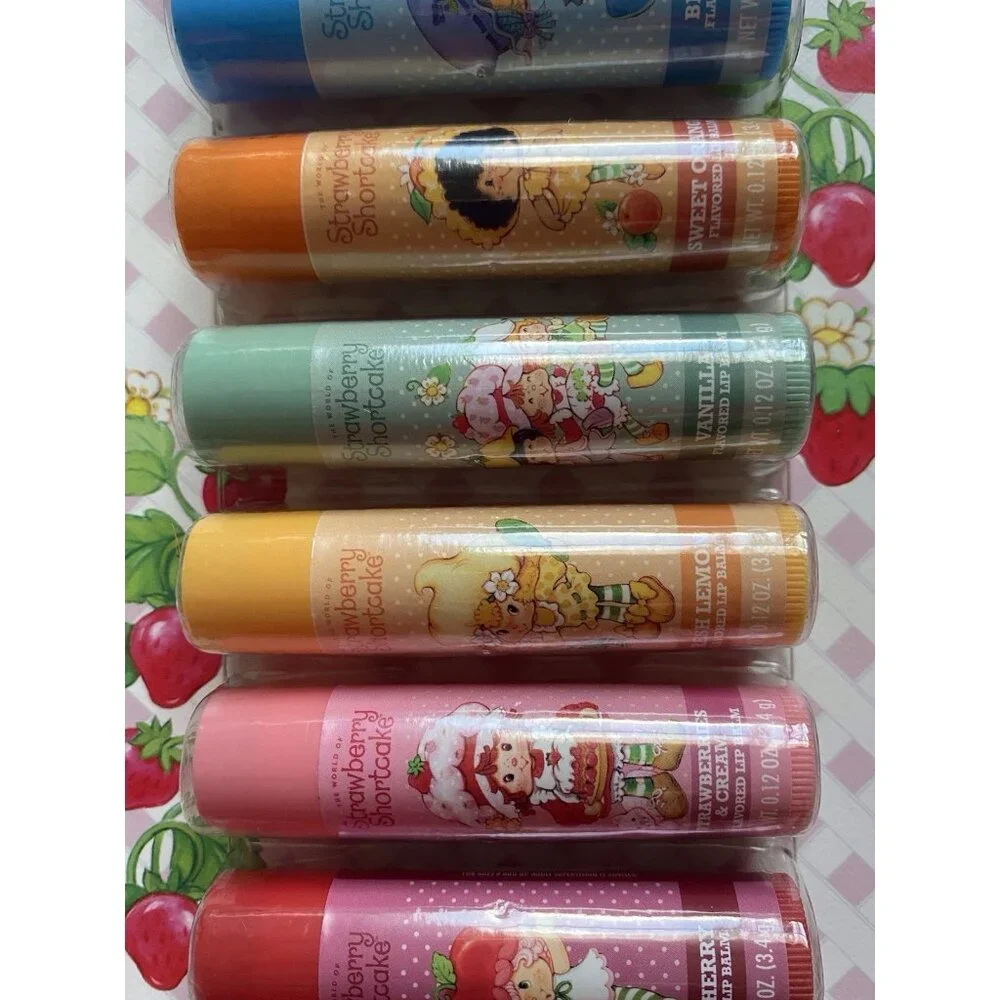 8 Pk  Strawberry Shortcake Flavored Lip Balms Cherry Vanilla Blueberry Lemon NEW